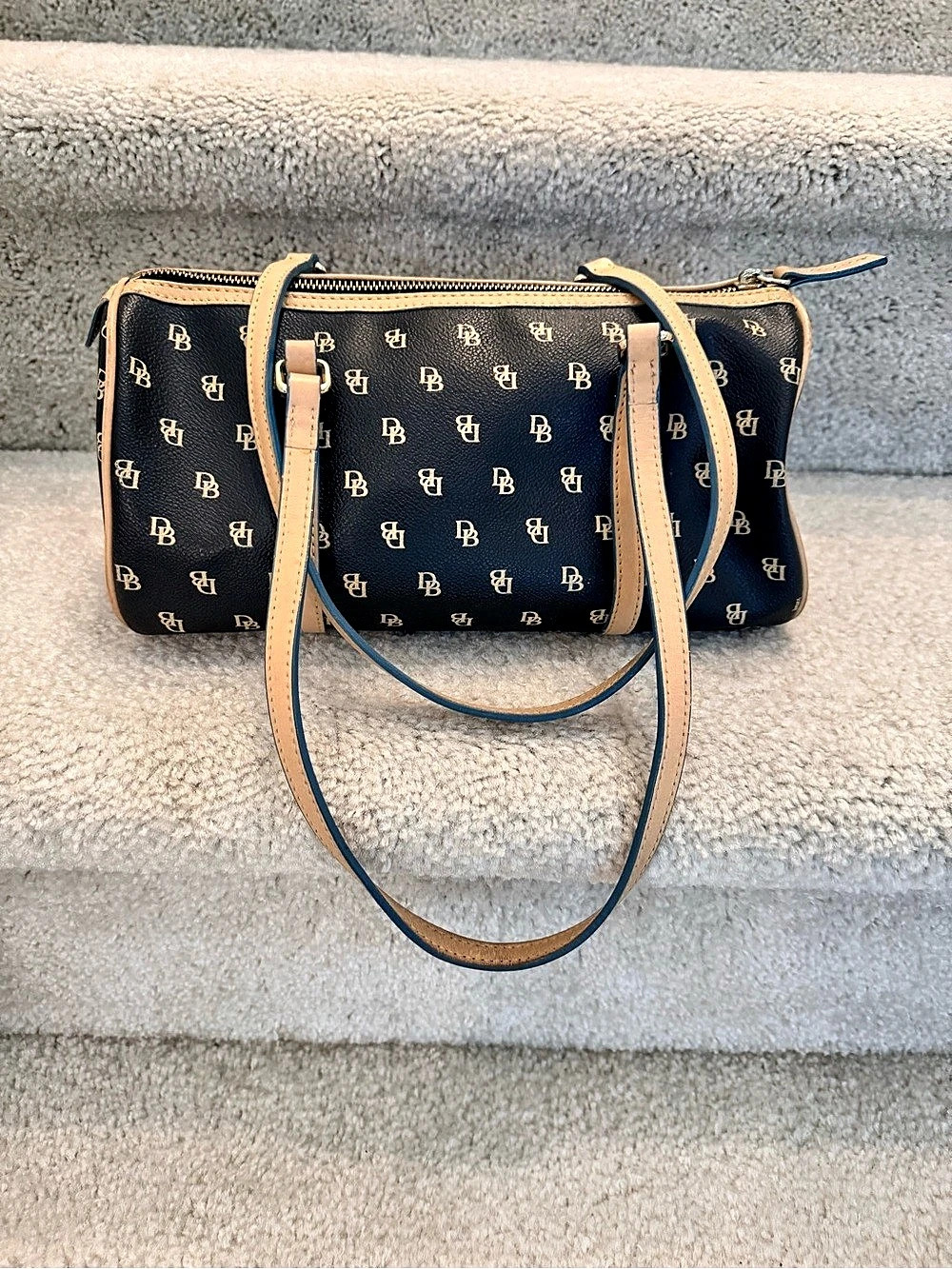 Dooney & Bourke DB 75 Monogram Barrel Bag Black & Tan